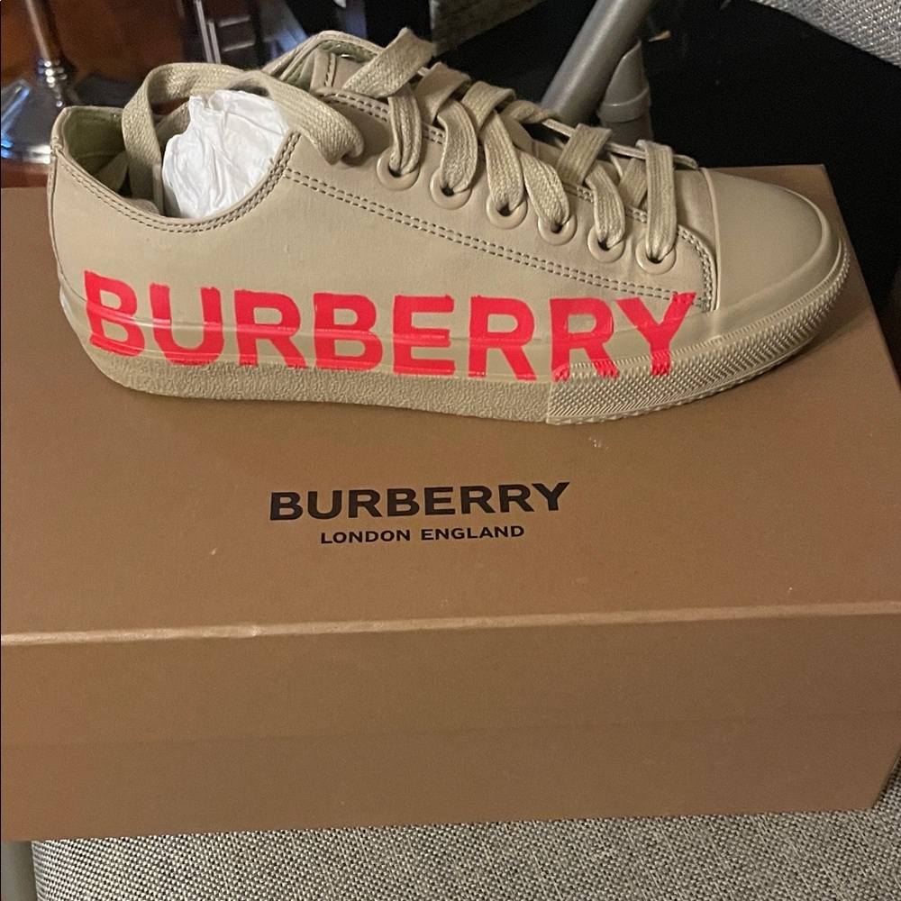 Burberry Beige Sneakers with Bold Red Logo